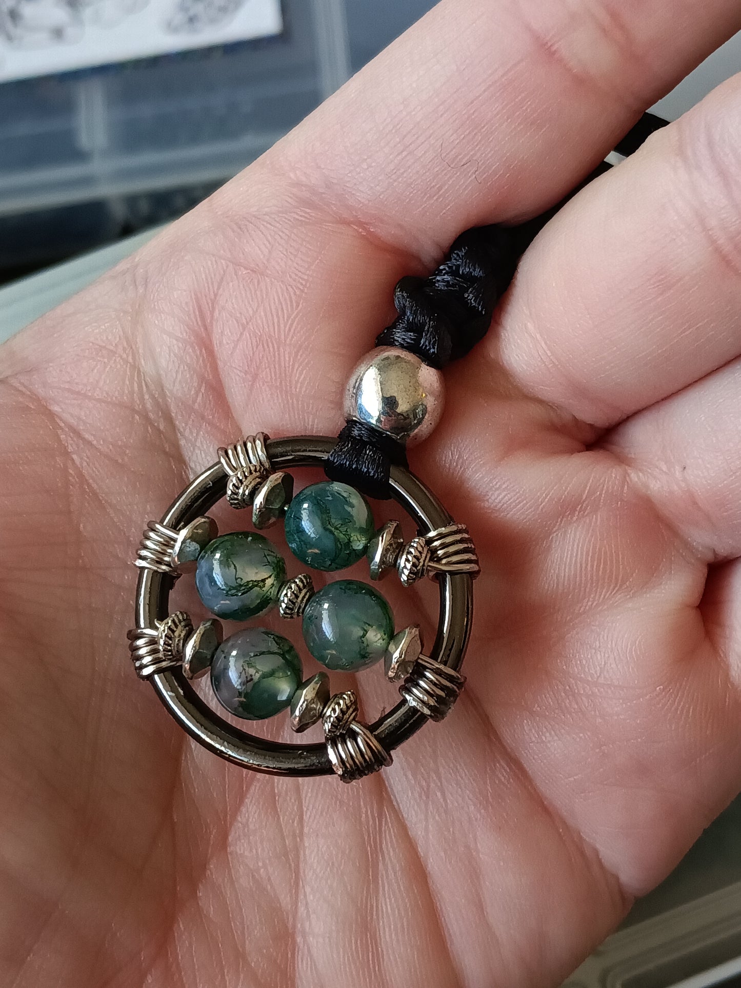 Moss Agate and Silver Plated Sun Cross Fidget